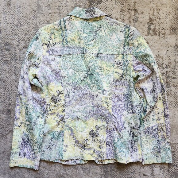 Joni B Size Small Jacket Pastel Green Purple Yellow Embroidered Button Up - Picture 3 of 6